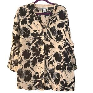 Alexandra Bartlett 100% Linen Woman’s 2X Button Up Tunic Top Blouse 3/4 Sleeve